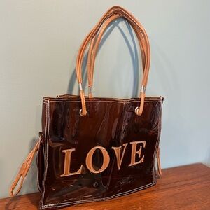 🔥🆕🔥 "LOVE" Transparent Chestnut Brown Vinyl Tote Bag